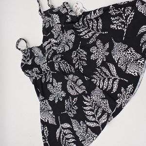 Swim Solutions Spotted Leaves Printed Underwire V-Neck‎ Tankini Top Black 10